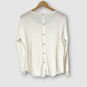 Max Studio Cream Linen Cotton Waffle Knit Top Button Back Lightweight Large